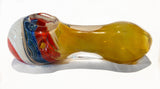 5" Thick Glass Dark Yellow Hand Pipe with Red, White and Blue Swirls
